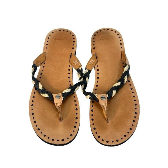 UGG Navie Sandals Women's 10 Braided Slip On Thong Flip Flops - Picture 1 of 8